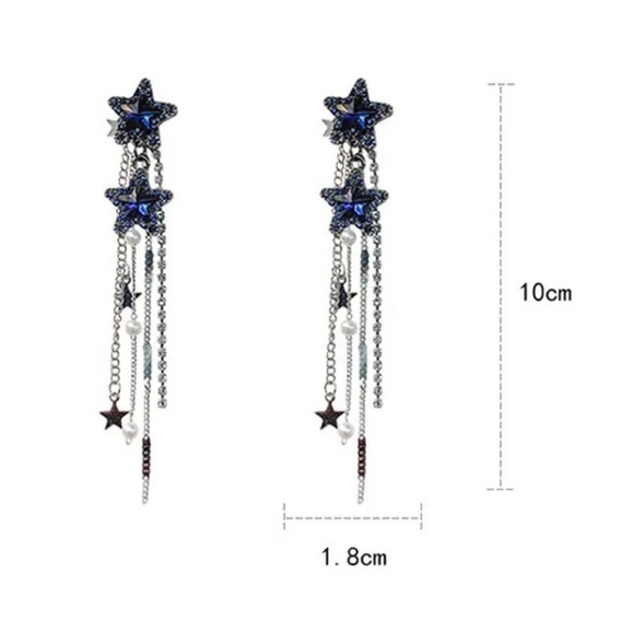 🌟 Star Dark Blue Long Earrings - Picture 3 of 4